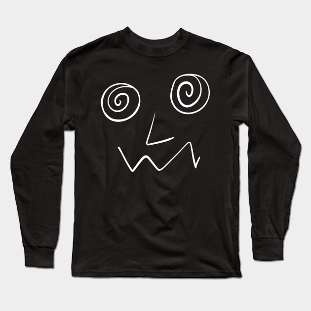 Crazy Dizzy Confused Caffeinated Face Abstract Minimalist Line Art Long Sleeve T-Shirt by ChasingDesigns